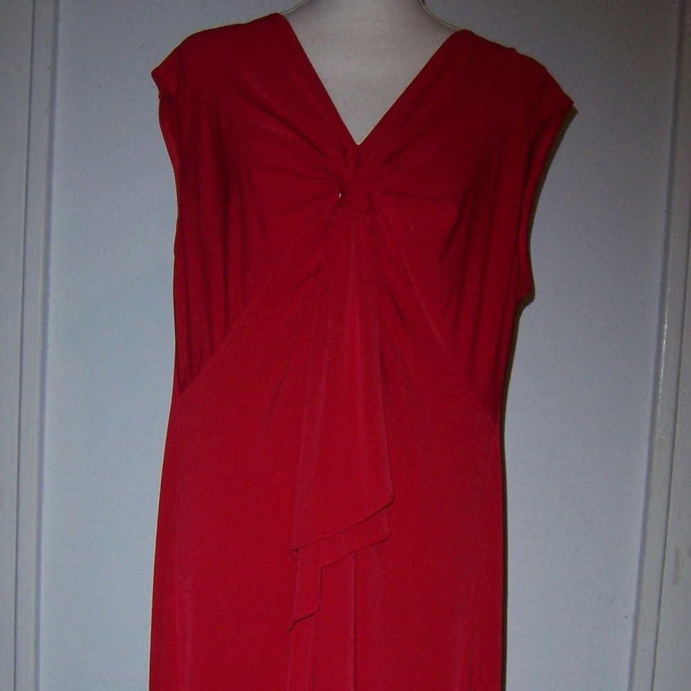 London Times 18W Red Dress Knotted Cap Sleeve